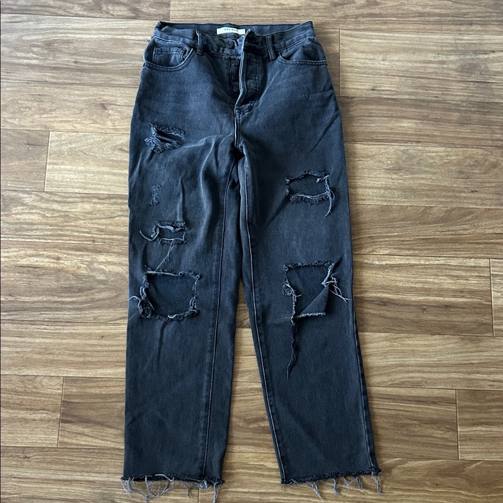 Pacsun Black Distressed High-Rise Straight Jeans